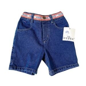 VINTAGE BABY GUESS SNAP CROTCH  DENIM BERMUDA SHORTS, SIZE:NEWBORN 3M NEW W/ TAG